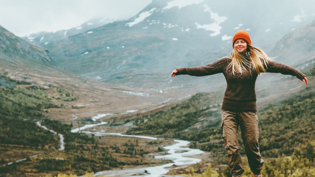 A girl enjoying mountain view