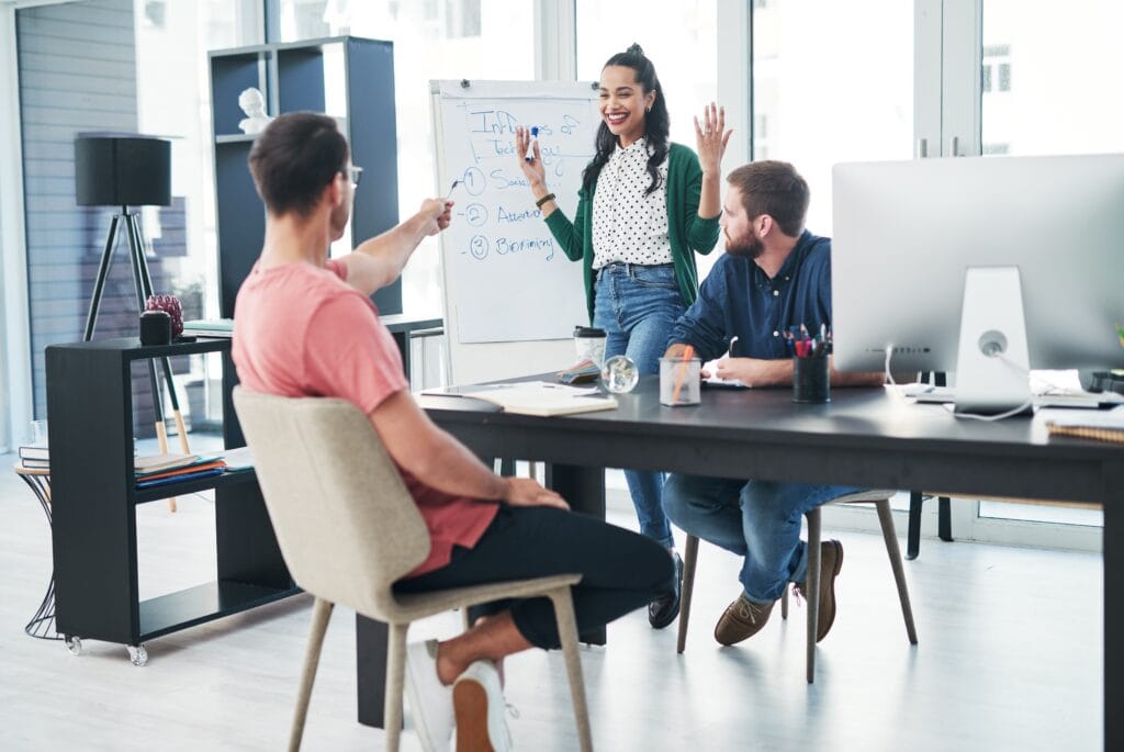 Teamwork,,idea,and,presentation,with,business,woman,in,office,for